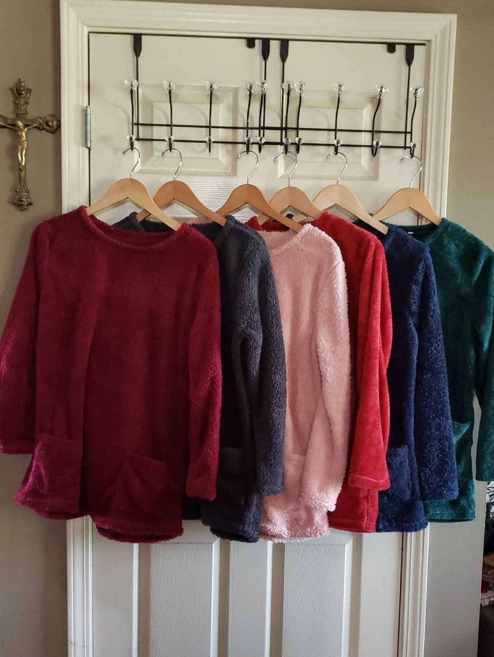 6PC Fleece Cozy Plush Teddybear Pockets Long-Sleeve Top